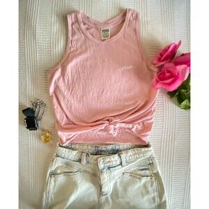 PINK Victoria’s Secret 100% Cotton Pink Logo Knot Front Tank Top XS Womens NWOT